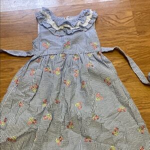 Striped Kids Dress with Floral Embroidery